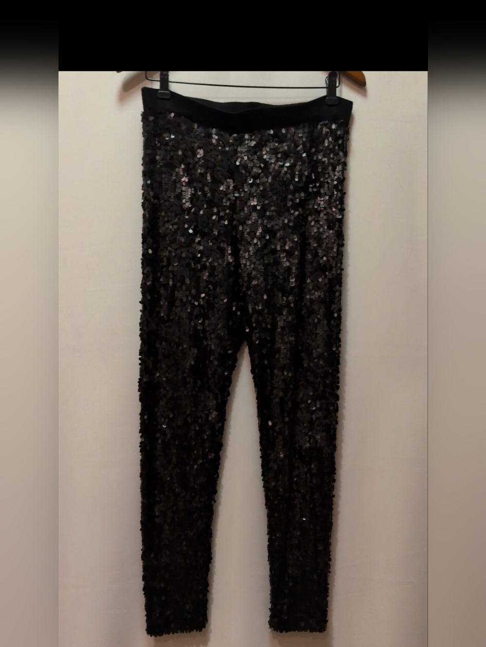 Black Sequin Slim Fit Women's Pants